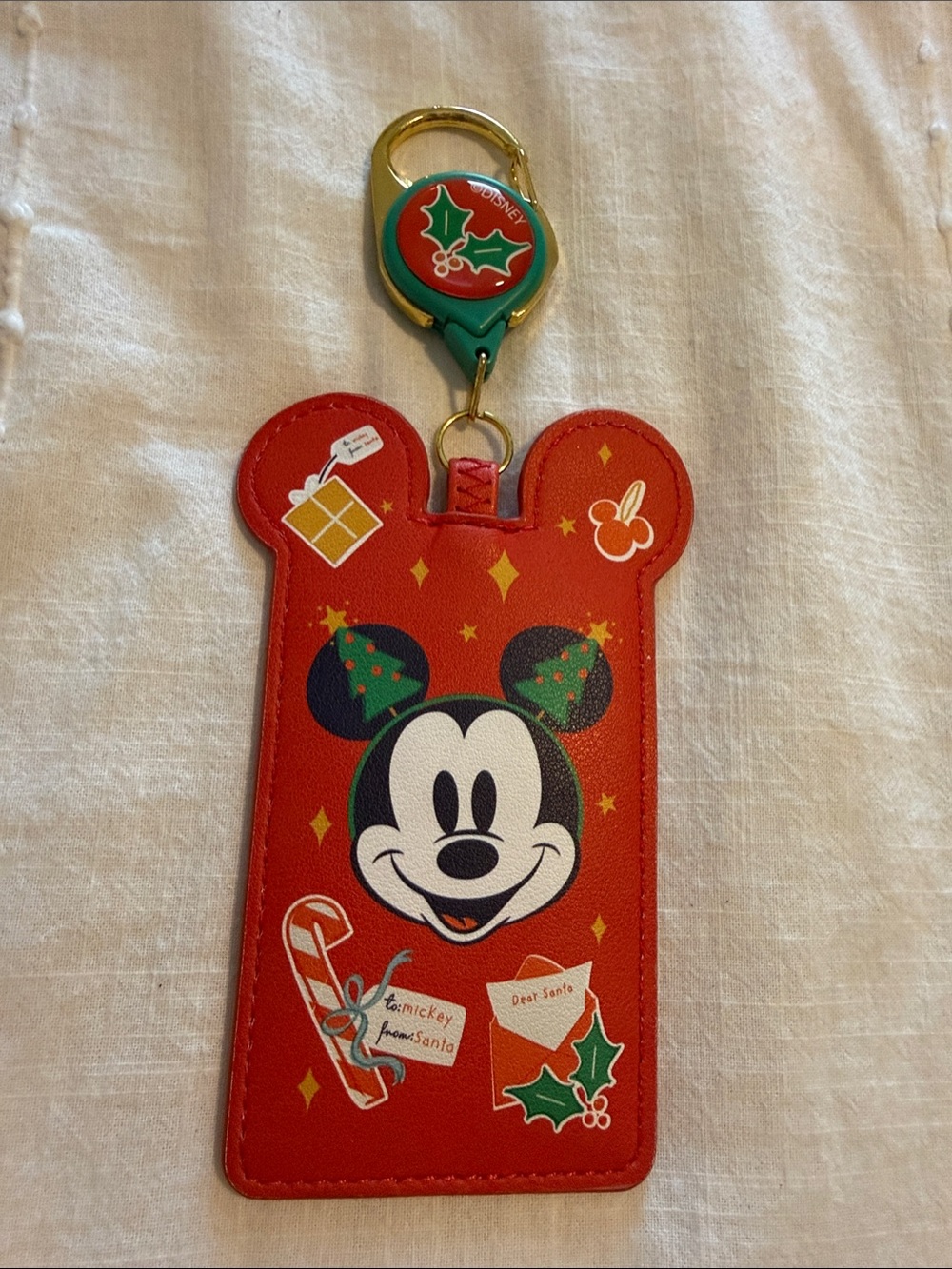 Disney Red Mickey Mouse Holiday Lanyard Card Sleeve